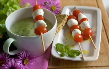 Basil soup with salad clipart