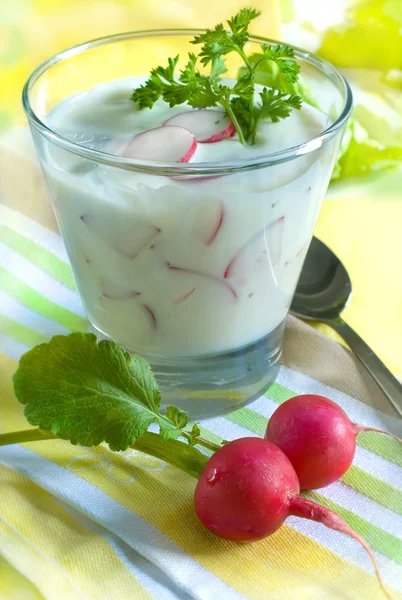 stock image Buttermilk-drink with radish and parsley