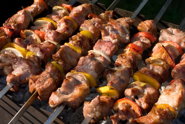 Kabobs grilled with vegetables on skewers — Stock Photo, Image