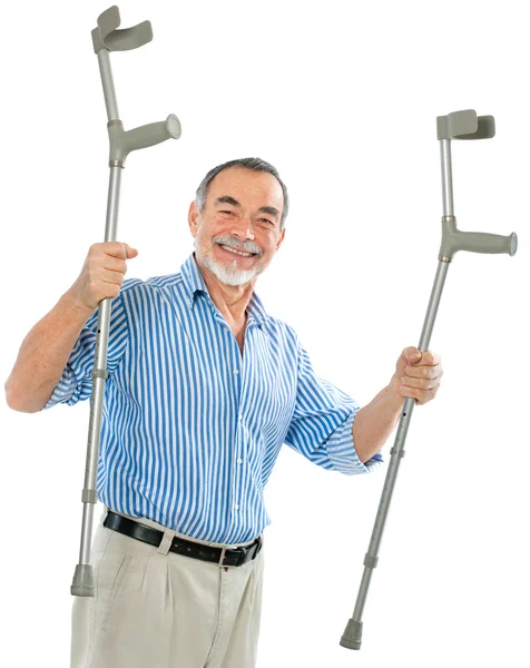 Senior man with crutches — Stock Photo, Image