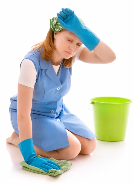 Tired woman cleaning — Stock Photo, Image