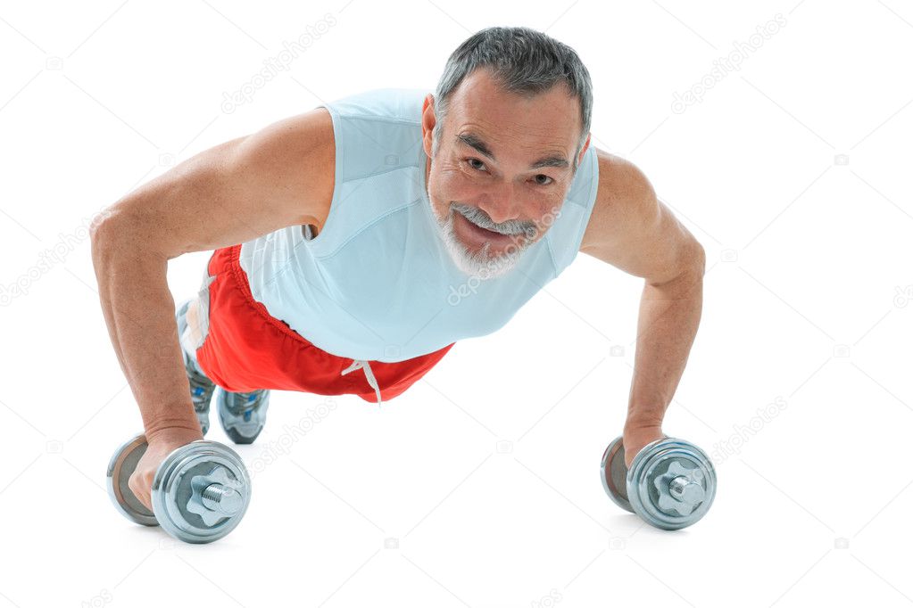 Senior man doing push-ups