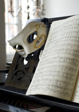 Grand Piano, lyrics book and venice mask clipart