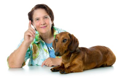 Senior woman with a dog clipart