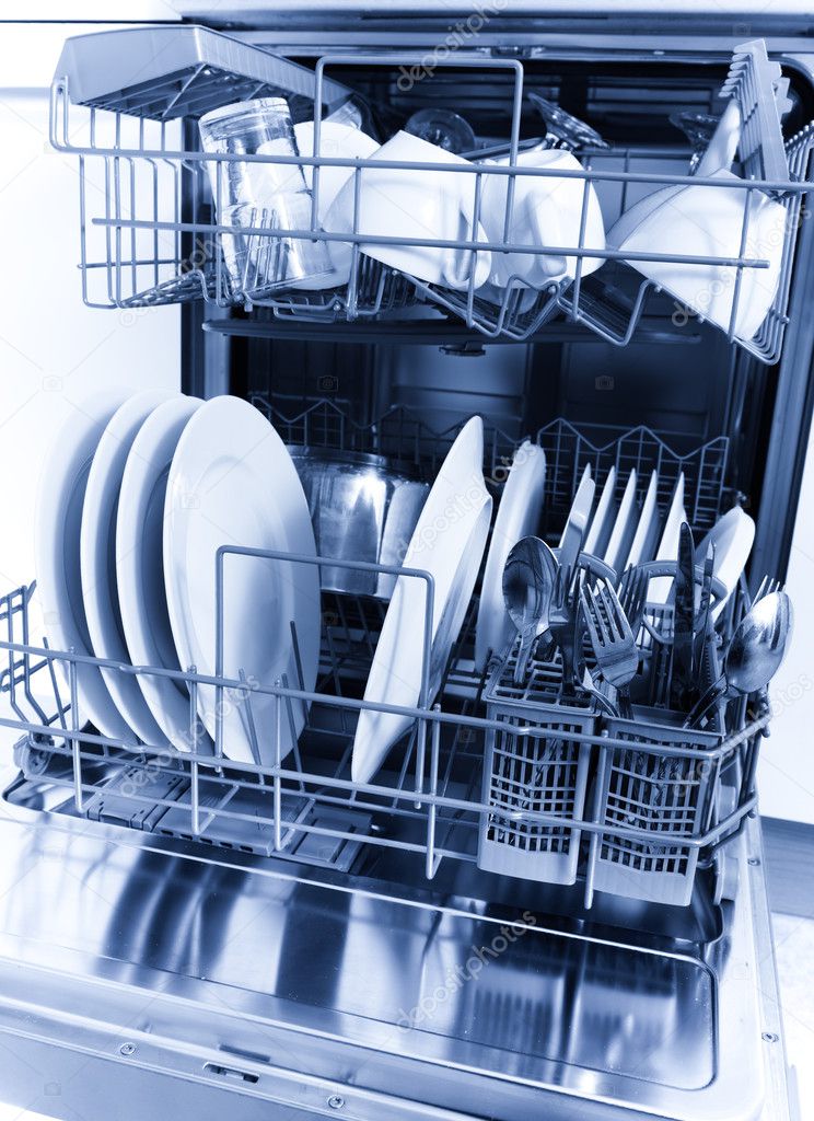 Cleaned dishes in dishwasher