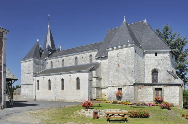 Side of fortified church, liart, ardennes Stock Photo