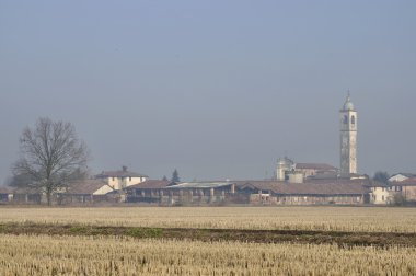 kış, lombardy köyünde küçük bir ülke