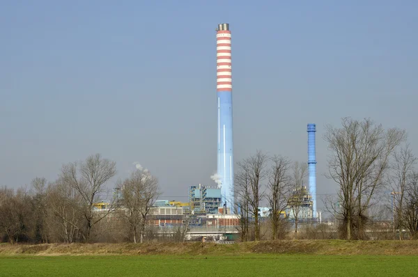 Power plant in winter plains, lombardy — Stock Photo, Image