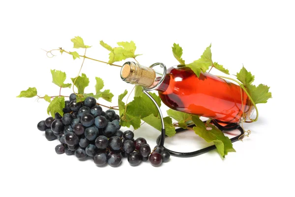 Bouteille de vin rose et raisin — Photo