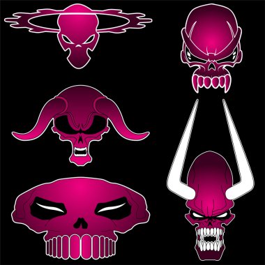 Set of Five various designed skulls clipart