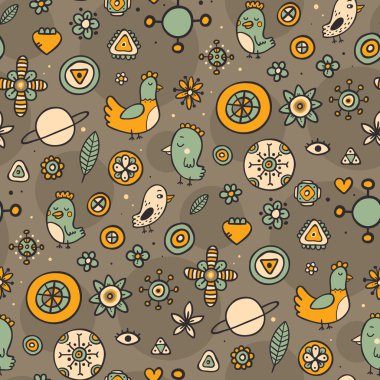 Brown pattern with green birds clipart