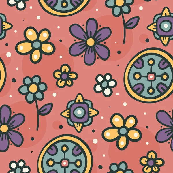 Hermoso patrón sin costuras con elementos abstractos y flores — Archivo Imágenes Vectoriales