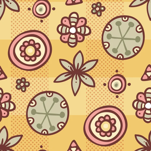 花と抽象型の要素を持つ美しい黄色の背景 — ストックベクタ