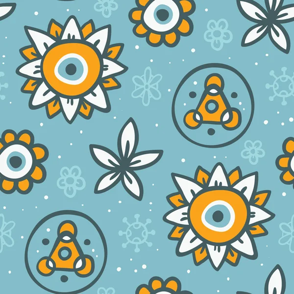 蓝色无缝背景与花卉元素 — 图库矢量图片