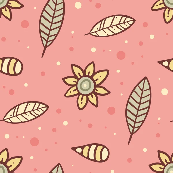 可爱的粉红色背景与花朵和叶子 — 图库矢量图片