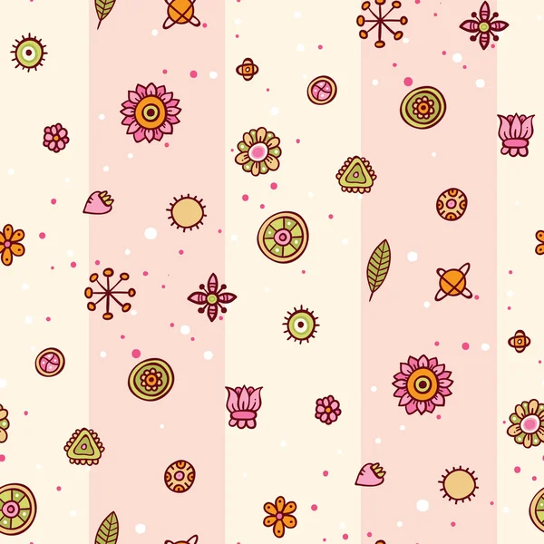 Niedliches rosa Muster mit abstrakten Elementen und Blumen — Stockvektor