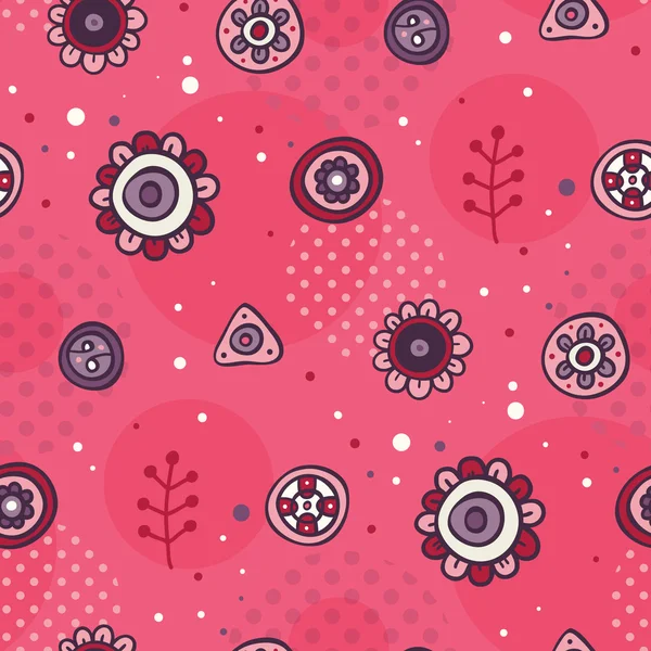 可爱的粉红色图案用鲜花和抽象元素 — 图库矢量图片