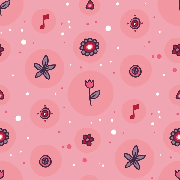 Χαριτωμένο ροζ μοτίβο με λουλούδια και κύκλους — Διανυσματικό Αρχείο