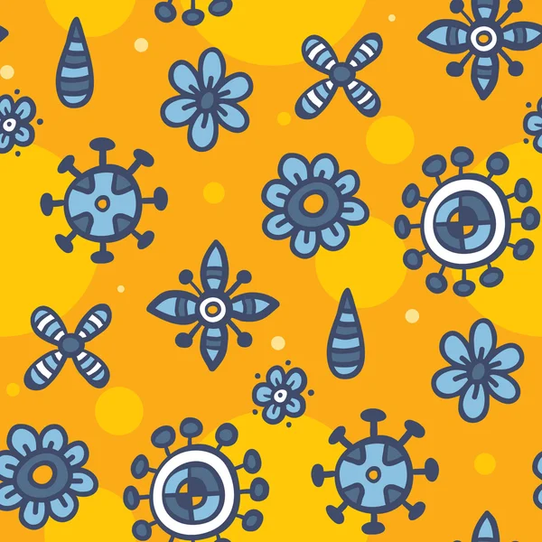Pomarańczowy wzór z niebieski kwiaty — Wektor stockowy