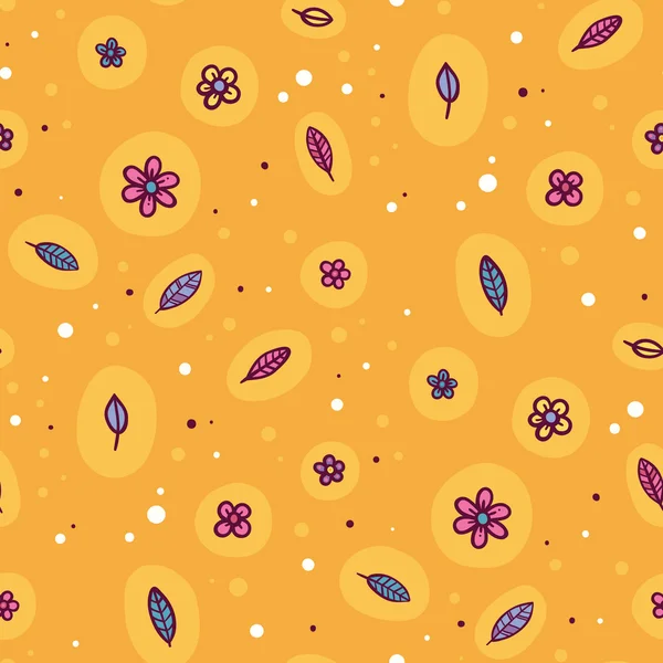 Seamless pattern with leaves and dots — Stock Vector
