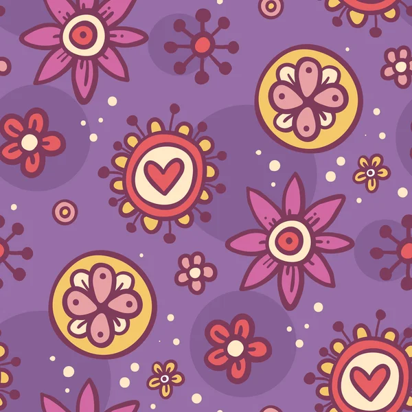 Бесшовный фиолетовый узор с милыми цветами — стоковый вектор