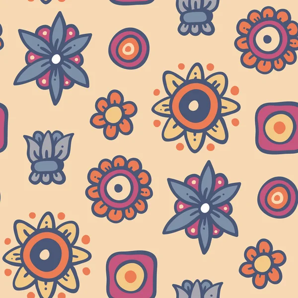 Einfacher nahtloser Hintergrund mit Blumen und abstrakten Elementen — Stockvektor