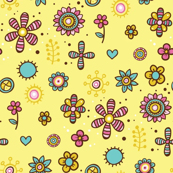 Patrón floral amarillo con algunos elementos abstractos — Archivo Imágenes Vectoriales