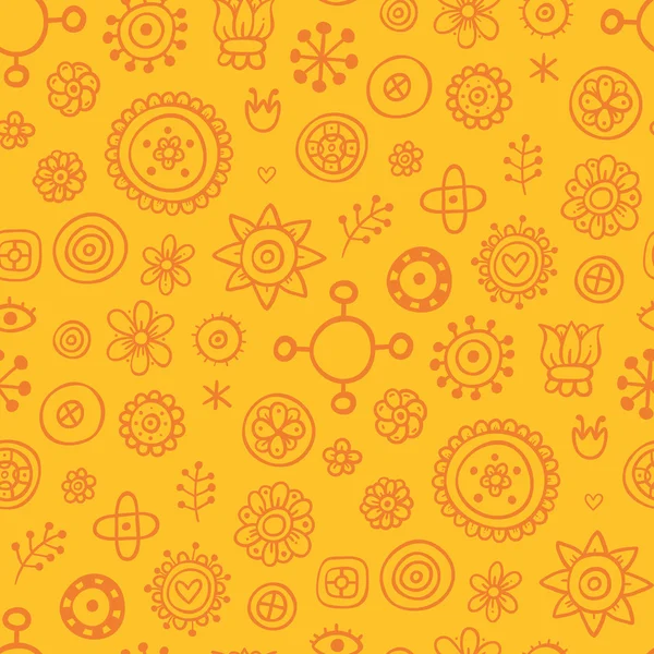 Patrón amarillo brillante con elementos naranjas — Stockvector
