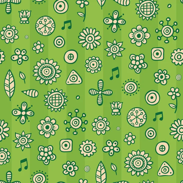 Lindo patrón verde con rayas y elementos lindos — Vector de stock