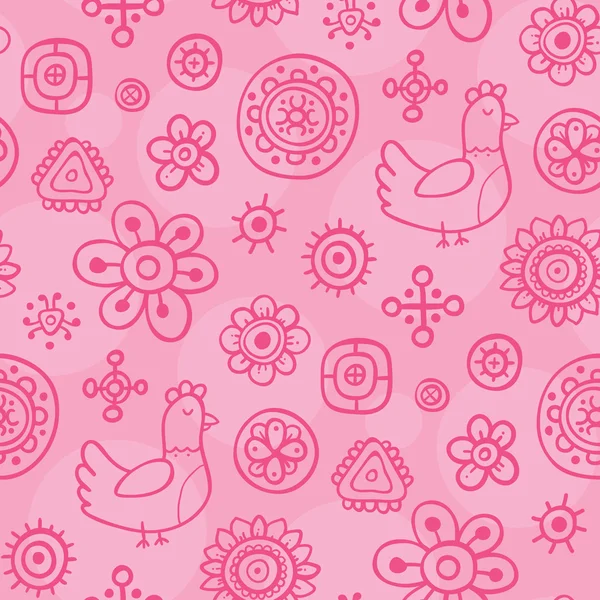 Lindo patrón rosa con pájaros y flores — Archivo Imágenes Vectoriales
