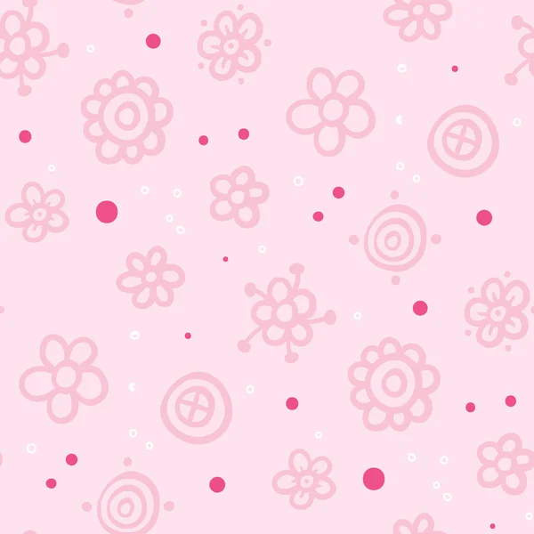 Ładny różowy wzór kwiatowy elementy i fioletowe kropki — Wektor stockowy