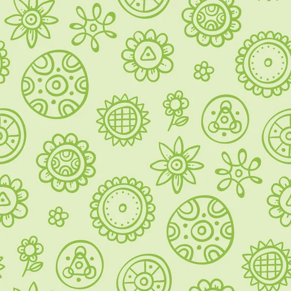 Green pattern with cute floral elements — Stock Vector