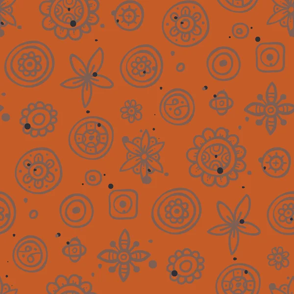 Patrón sin costura naranja con elementos grises — Vector de stock
