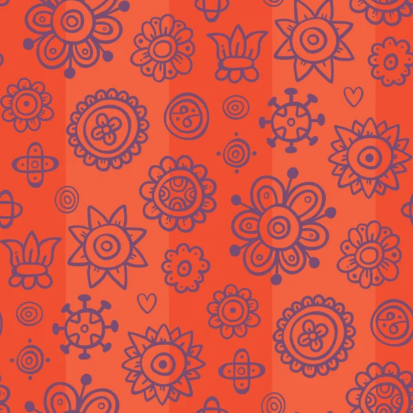 Cielo naranja - patrón brillante con flores y rayas — Archivo Imágenes Vectoriales