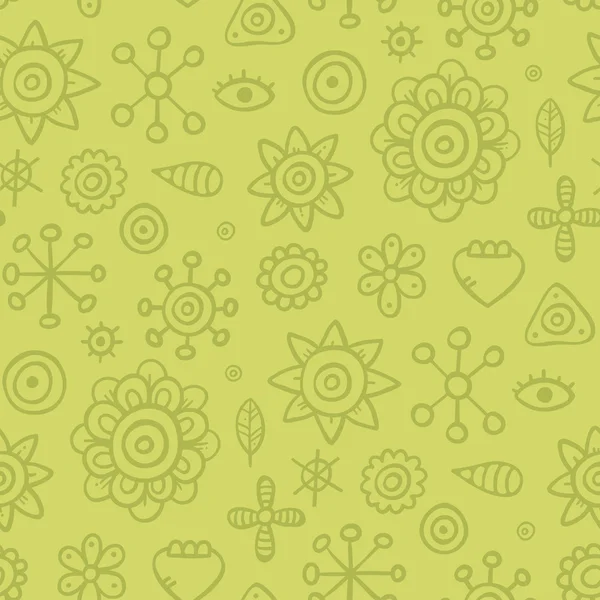 Zachte groene patroon met de hand getekende elementen — Stockvector