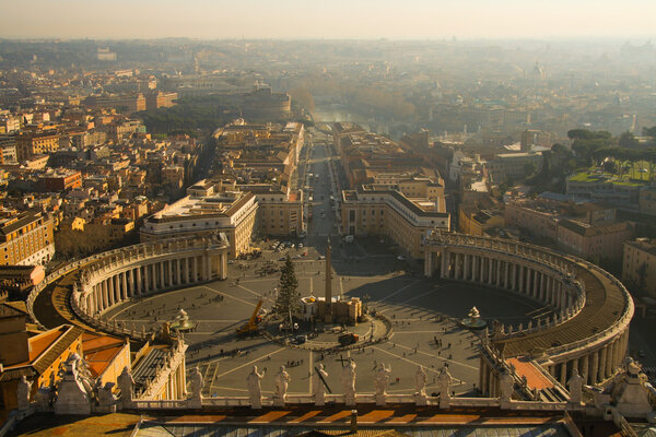 Aerial view of the Saint Peter plaza, Vatican, in Rome, Italy