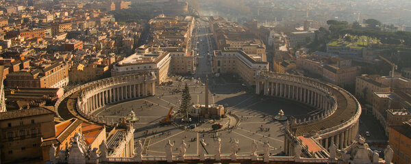 Aerial view of the Saint Peter plaza, Vatican, in Rome, Italy