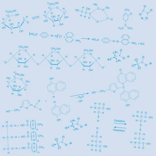 stock vector Texture of chemical structural formulas in blue on light blue background
