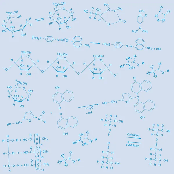 Kémiai szerkezeti képletekben kék, világos kék háttér textúra — Stock Vector