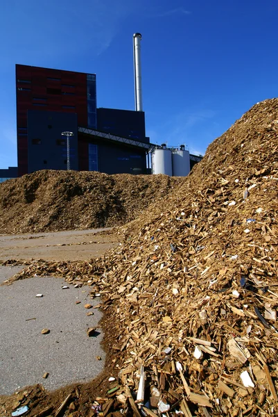 Bio kraftverk med lagring av trä bränsle — Stockfoto