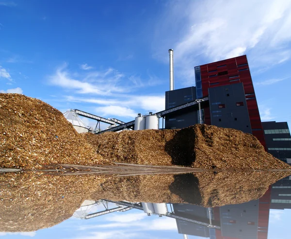 Bio elektriciteitscentrale met opslag van houten brandstof — Stockfoto