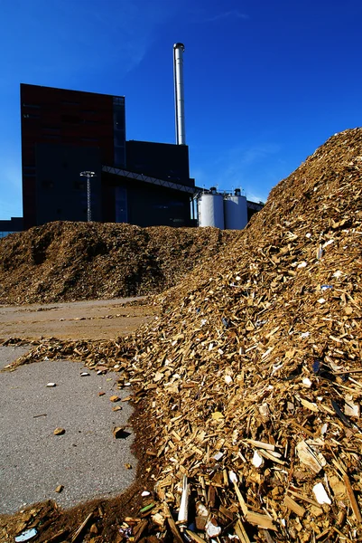 Bio kraftverk med lagring av trä bränsle — Stockfoto