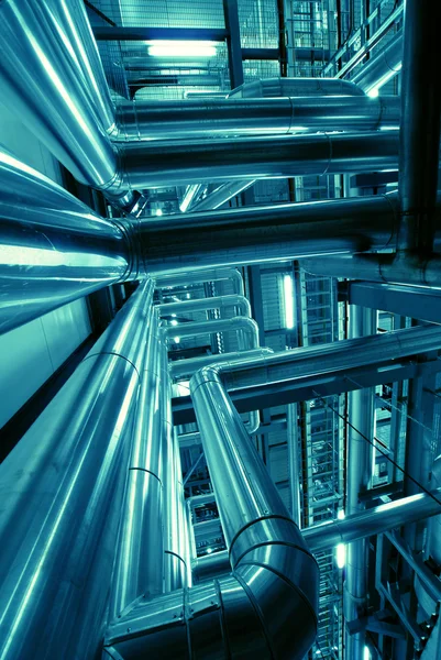 Industrial zone, Steel pipelines in blue tones — Stock Photo, Image