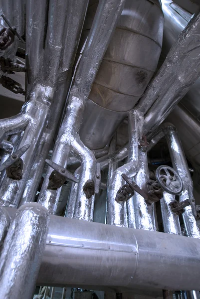 stock image Industrial zone, Steel pipelines in blue tones