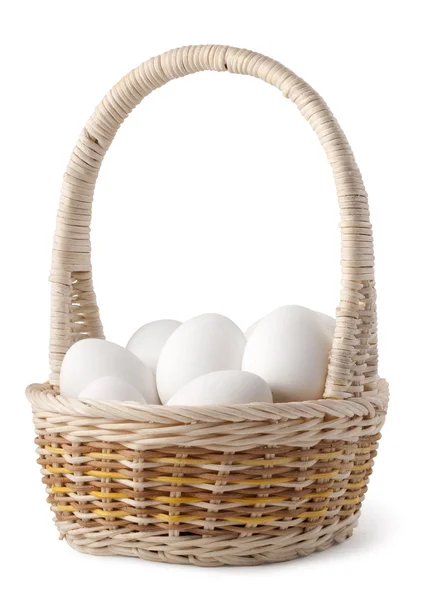 stock image Basket of white eggs