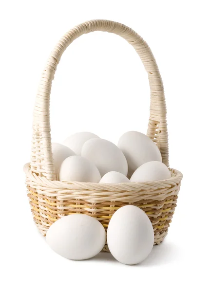 stock image Basket of white eggs