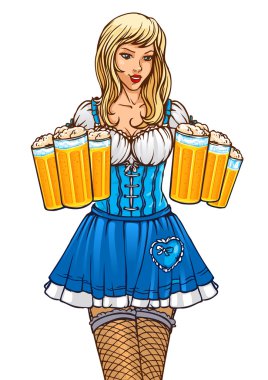 Waitress with beers clipart