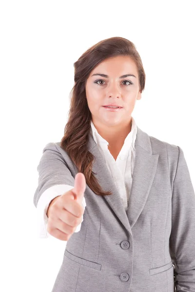 Молода бізнес-леді показує великі пальці вгору — стокове фото