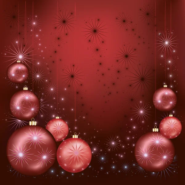 Cartão de Natal brilhante com bolas e estrelas — Vetor de Stock