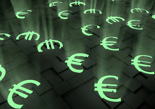 Simboli euro incandescenti — Foto Stock